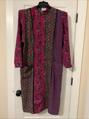 Women's Vintage Purple Patchwork Midi Dress/Kimono